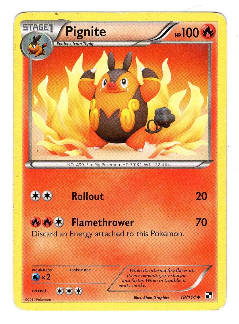 Pokemon TCG Pignite Black & White Base Set 18/114 Uncommon Card Played LP