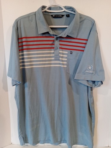 Travis Mathew Shirt Men XL Blue Stripe Golf Polo Short Sleeve White Red Cabo Sol - Picture 2 of 8