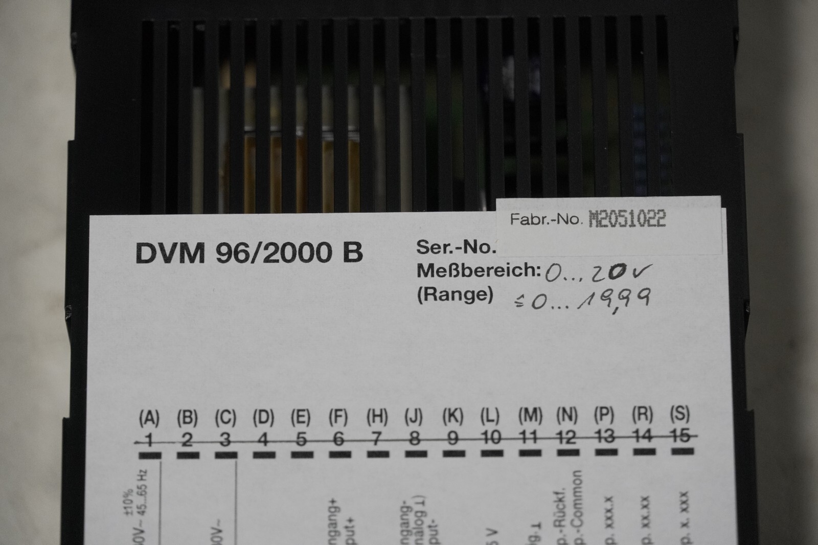 Gossen, Muller & Weigert GMW DVM96/2000B digital panel meter, four ...