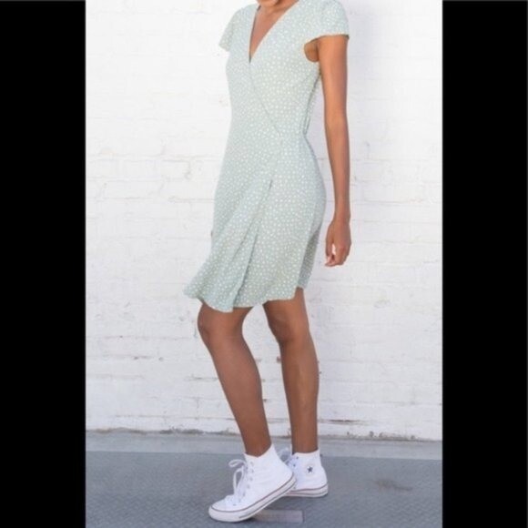 Brandy Melville Green Floral Robbie Wrap Dress