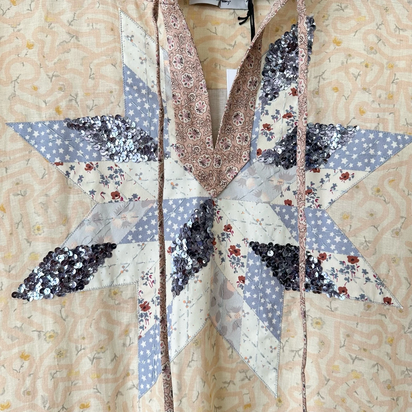 Abito T Shirt Trapuntato Coach x Keith Haring Donna Tg 2 Multi Patchwork Lino Nuovo con etichette