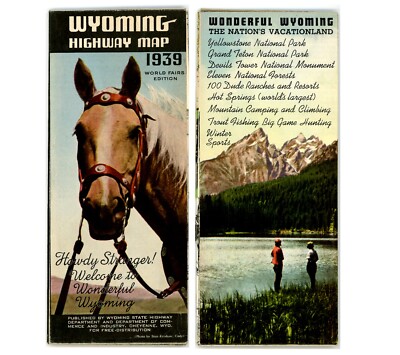 Vintage 1939 Wyoming Official Road Map   World Fairs Edition (Splits)