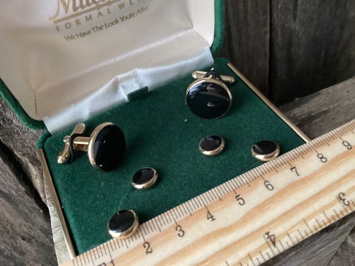 Vintage Black Formal Dress Set Tuxedo Buttons & Cufflinks Boxed - Picture 4 of 9