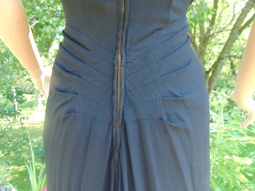 VTG 40s Black Rayon Pink Sequin Cocktail Dress Back Drape 28W - Picture 12 of 15