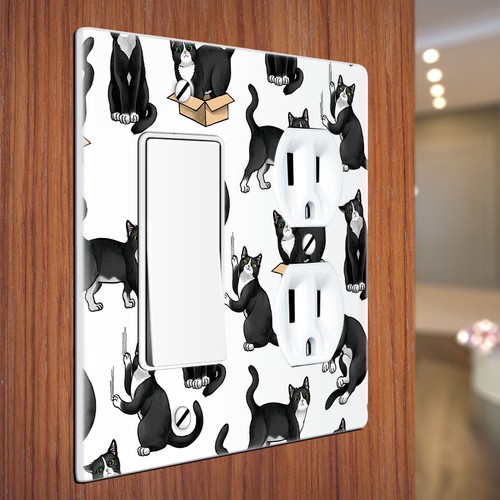Tuxedo Cat Duplex Toggle Outlet Rocker Switch Wall Plate Cover (1 2 3 4 Gang) - Picture 75 of 106