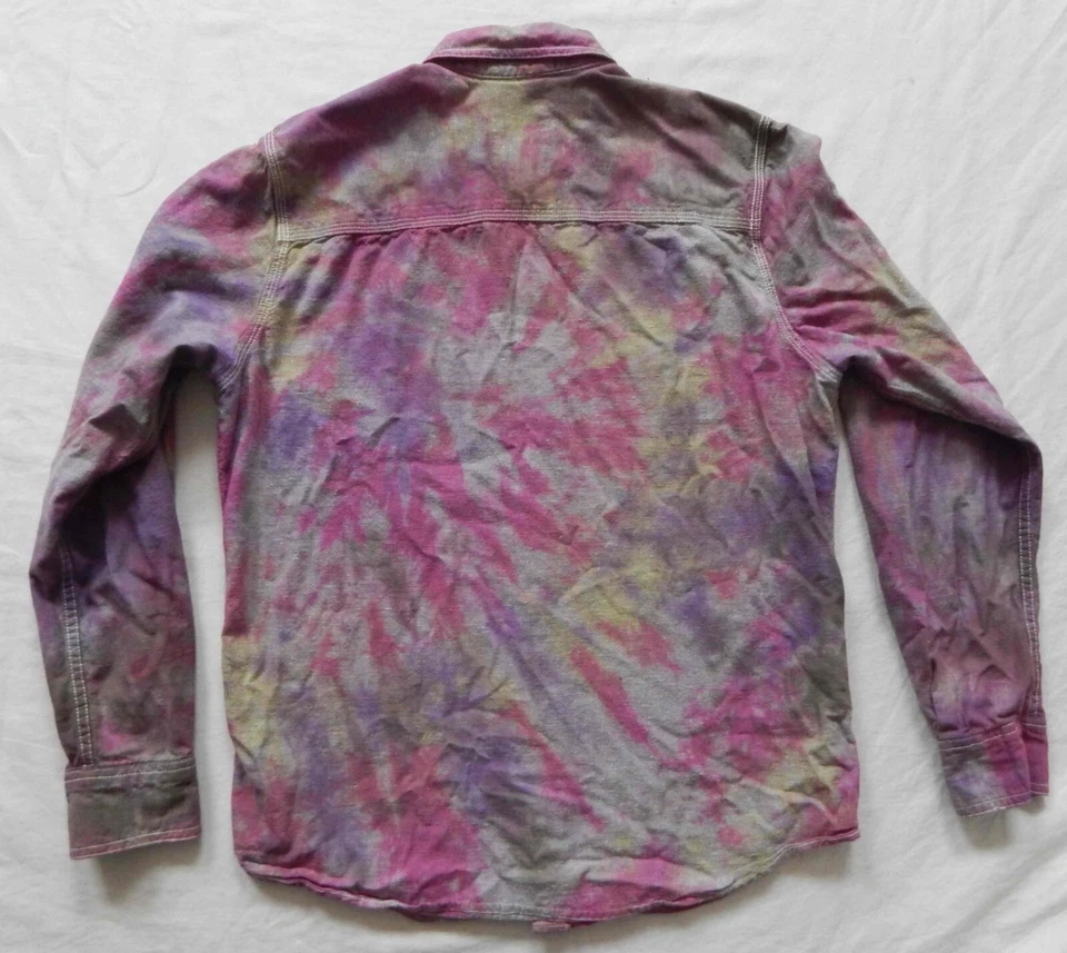 Camisa Tie Dye Púrpura Gris Manga Larga Abotonada - Mediana Para Hombre Hecha a Mano Foto 2 de 4
