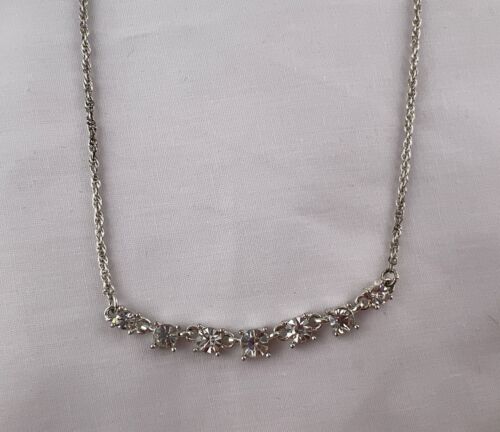 Vintage Avon Clear Rhinestone Bar Silver Tone 17 3/4" Necklace - Picture 2 of 4
