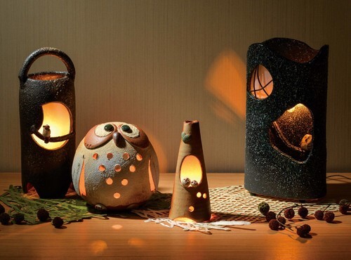 Electric Light Shigaraki yaki pottery Owl Rounded Fukuro Made in Japan H20.5cm - Picture 3 of 3