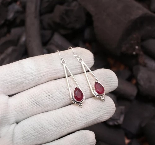 Amazing Ruby Gemstone 925 Sterling Silver Handmade Earring Ag-118 - Afbeelding 1 van 5