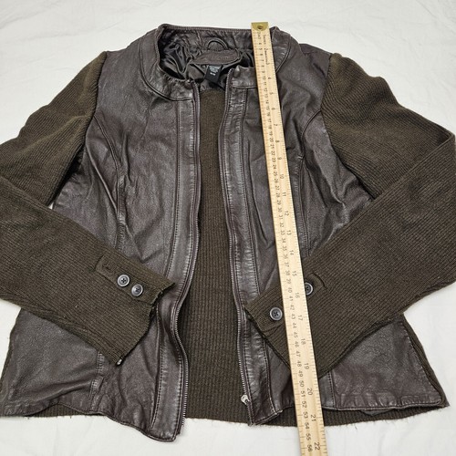 Aclyn Smith Women's Brown Leather-Knit Jacket Size M Long Sleeve *BROKEN ZIPPER* - Picture 5 of 11