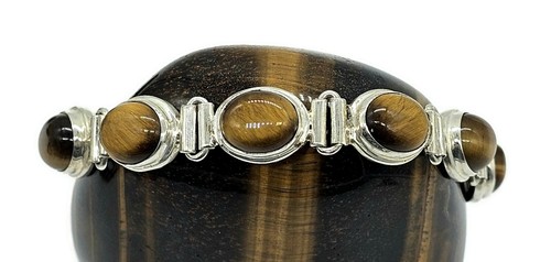 Tiger's Eye Bracelet, Sterling Silver, 18-21 cm adjustable, Genuine, Oval Shaped - Picture 3 of 10