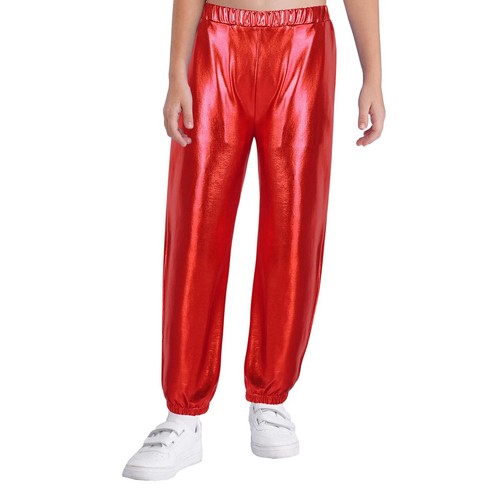 Kids Girls Shiny Metallic Dance Pants Jazz Hip Hop Stage Performance Sweatpants - Picture 59 of 106