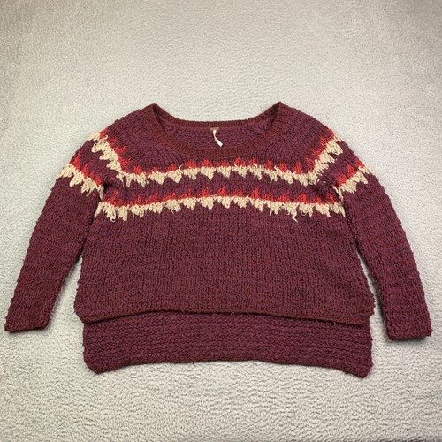 Free People Sweater Womens Size Medium Plum Purple Stripe Knit Alpaca Blend