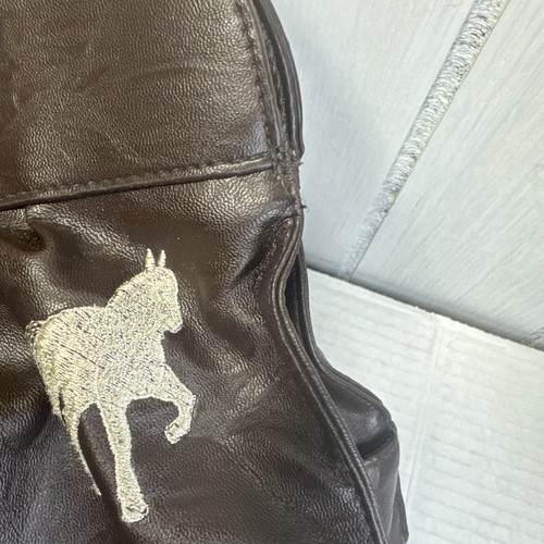 Rare Vintage Brown Leather Brianco Satchel Purse With Embroidered Horses - Bild 6 von 13