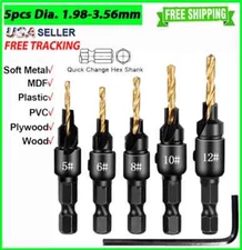 6Pcs COUNTERSINK Drill Bit Set 1/4'' Hex Shank HSS Woodworking Pilot Screw Holes