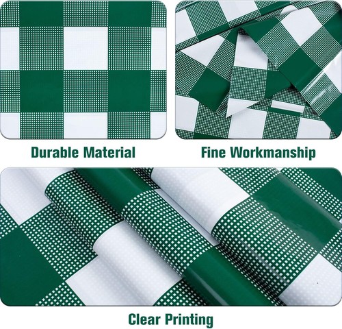 3 Pcs 54x108" Green White Checkered Disposable Tablecloths - Picture 2 of 8