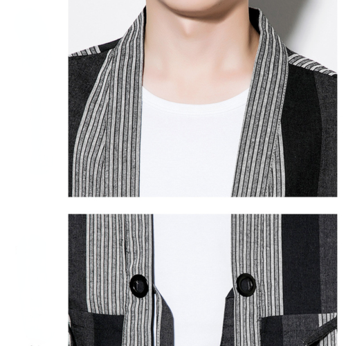 Men Striped Kimono Cardigan Coat Jacket Japanese Retro Haori Yukata Casual - Picture 11 of 14
