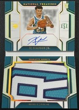 KJ SIMPSON JR. 2024-25 NATIONAL TREASURES ROOKIE JUMBO PRIME LOGO PATCH AUTO /15