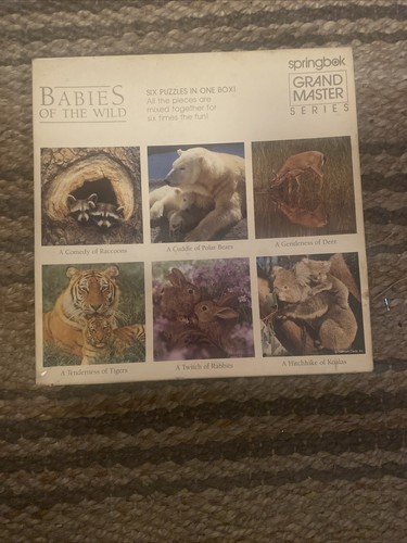 Vintage Springbock Puzzle Babys of the Wild 6 Puzzle Großmeister 400+ Teile KOMPLETT - Bild 1 von 2