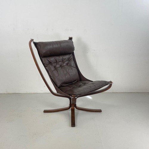 VINTAGE DARK BROWN LEATHER FALCON CHAIR SIGURD RESELL RESSELL MIDCENTURY #4582