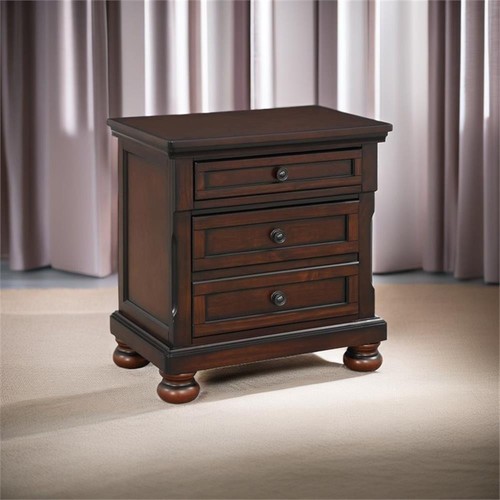 Pemberly Row 3-Drawers Traditional Wood Nightstand in Brown Cherry - Bild 8 von 9