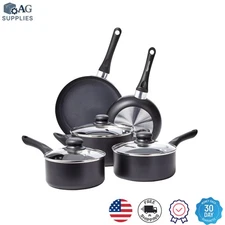 Versatile 8-Piece Pots and Pans Set with Non-Stick Coating - Black Elegance
