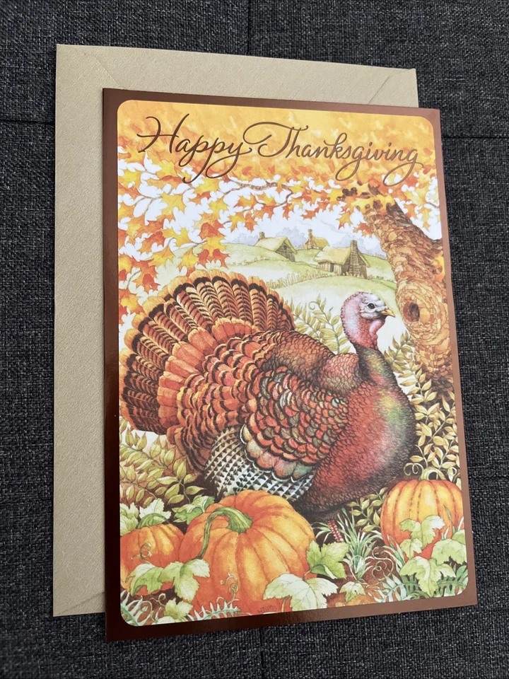 Hallmark Greeting Card Happy Thanksgiving Turkey Pumpkins Fall Family Friends - Image 2 of 4