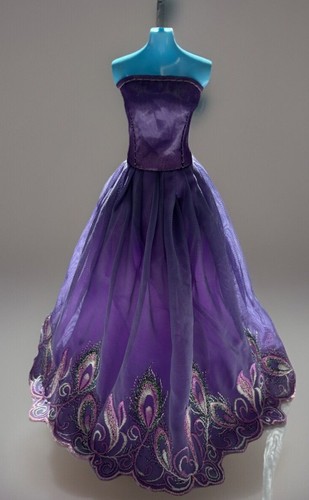 BARBIE lila Stickerei Blumen langes trägerloses Ballkleid Kleid - atemberaubend!