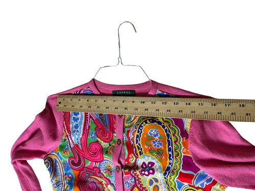 Lauren Ralph Lauren Seide Kaschmir Paisley Strickjacke Oberteil Petite Gr. Medium Rosa - Bild 3 von 7