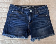 American Eagle Shorts Women's Size US 4 Dark Wash Denim - Super Stretch Cut-Off