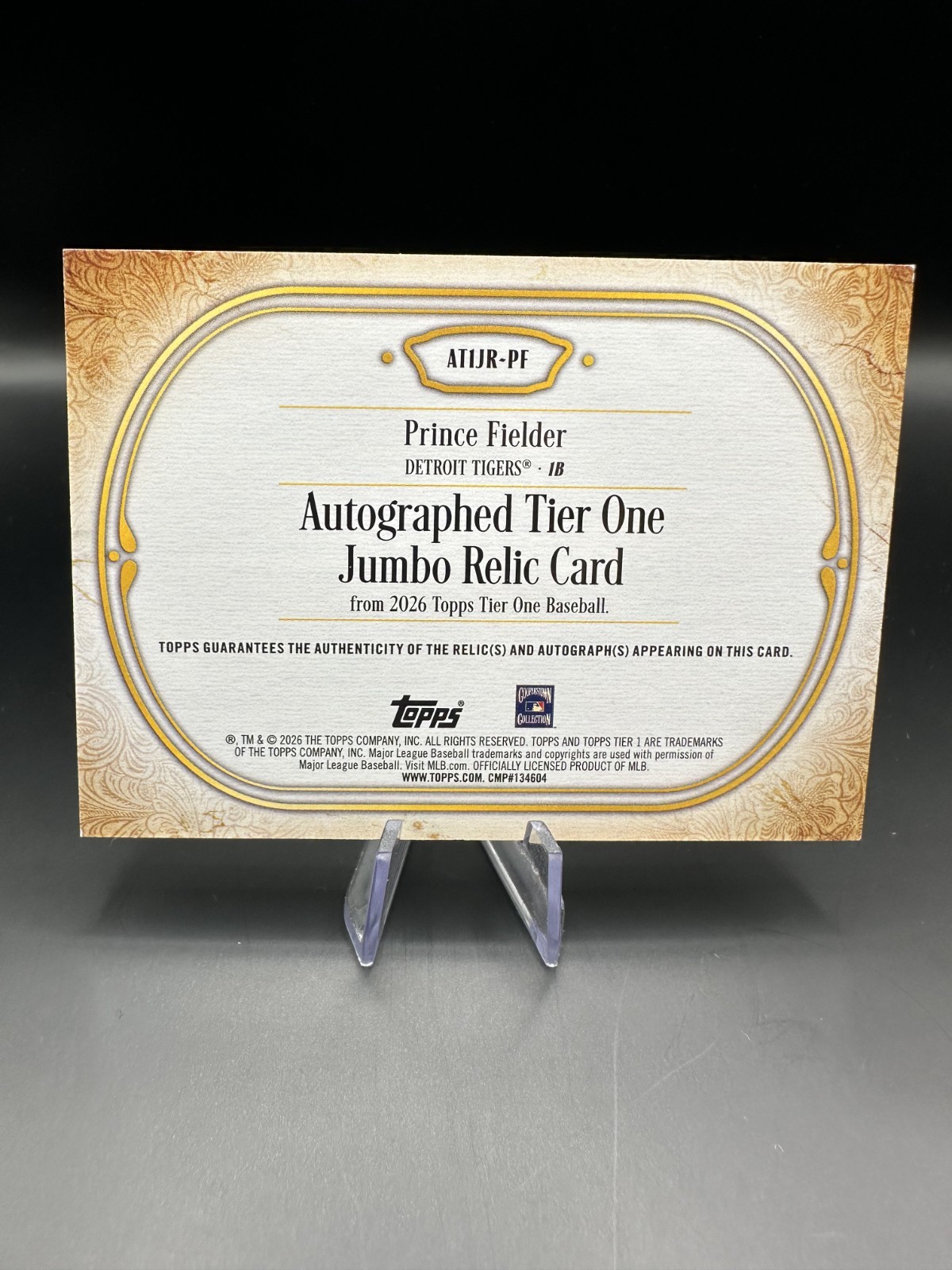 Prince Fielder Patch Auto /99 - 2026 Topps Tier One view 2
