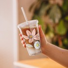 Floral Acrylic Tumbler Flower Design with Lid and Straw Reusable Cup Gift Idea
