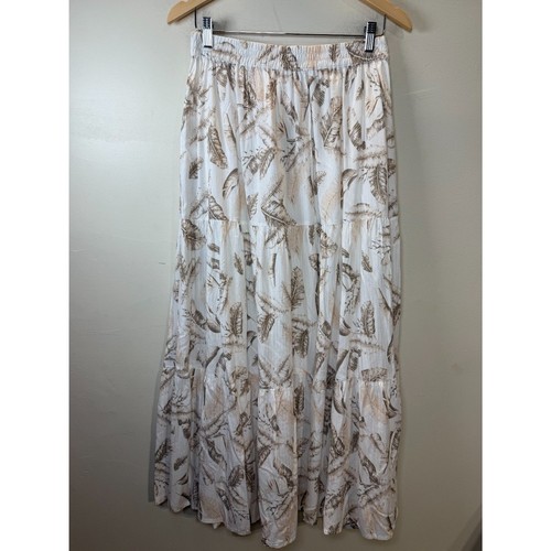 Elan Lima Printed Tiered Maxi Skirt Women’s Size Medium Beige Boho Resort Wear - Picture 4 of 8