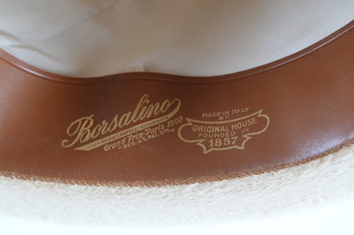 RARE WHITE FUR MENS 7 1/8 HAT BORSALINO ALESSANDRIA DERBY MADE IN ITALY W/ BOX - Picture 12 of 14