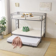 Twin Over Twin Bunk Bed with Trundle Bunk Beds for Kids Teens Bed Frames