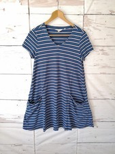 Seasalt Womens Cotton Dress Size 8 Blue White Striped 'Clear Light' Short Sleeve