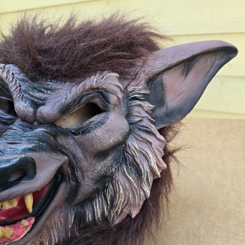 Vintage Werewolf Latex Mask Wolfman Monster Halloween Costume Brown Fur - Picture 6 of 15