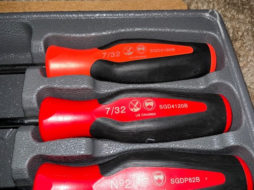 Snap On 8 Piece Orange Red Soft Grip Extra Long Cabinet Screwdriver Set SGDXL80B - Picture 7 of 11