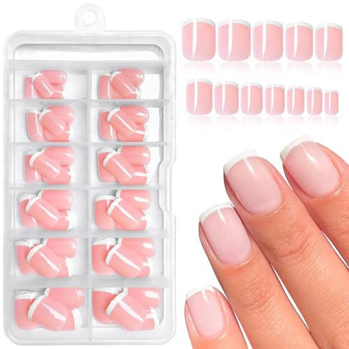 120Pcs White French Tip Press on Nails Short Square Fake Nails with Glue and - Picture 1 of 6