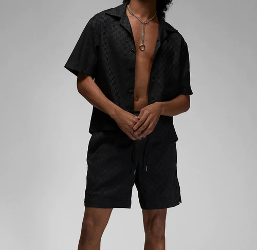 Jordan 23 Monogram AOP Woven Black Button Shirt Men's L Crop Boxy DX9681-010 $75 - Picture 7 of 10