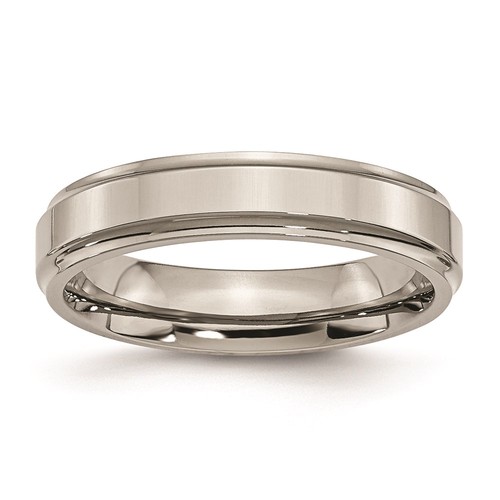 Chisel Unisex Band Titanium Ridged Edge 2 mm Polished Standard Fit Wedding, 5 mm - Picture 18 of 24