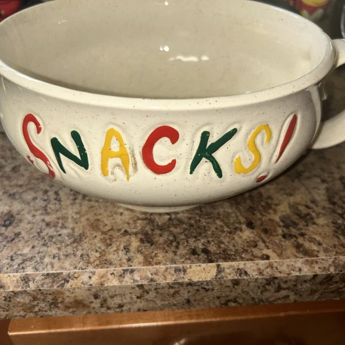 Vintage Nelson McCoy "Snacks" "Coffee" Pottery Party Bowl Marked 7520 USA