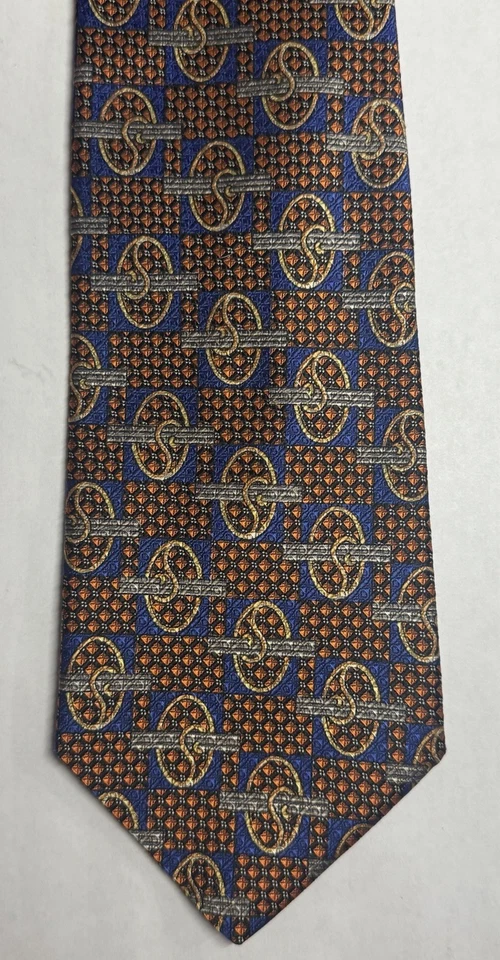 Corbata Robert Talbott, Best of Class, 100 % seda, azul, naranja con formas geométricas Foto 2 de 3