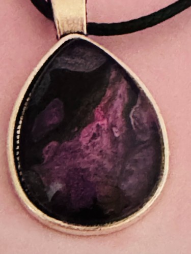 One of a kind Hand-Painted Fluid Art Teardrop Cabochon Necklace - Picture 4 of 6