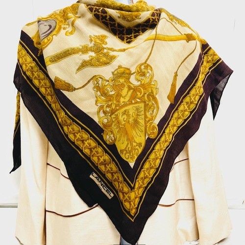 Authentic Lancel Wool & SilkLarge Scarf Shawl Wrap  42x42" Beige Bown Olive (30) - Picture 2 of 16