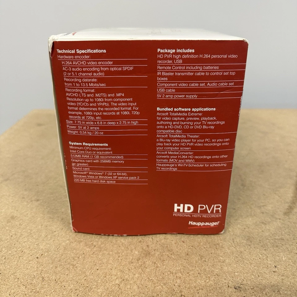 Hauppauge HD PVR 1212 1080p PC Game Xbox 360 PS3 AV S Video Recorder New In Box - Image 3 of 4