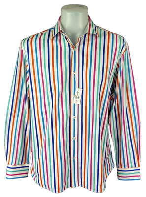 BUGATCHI UOMO Herren Abendhemd bunt gestreift L/S - 17'' - XL - UVP 169£