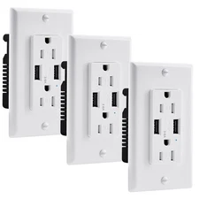 3PK USB Charger Wall Outlet Dual High Speed 3.6A USB Ports Duplex TR Receptacle