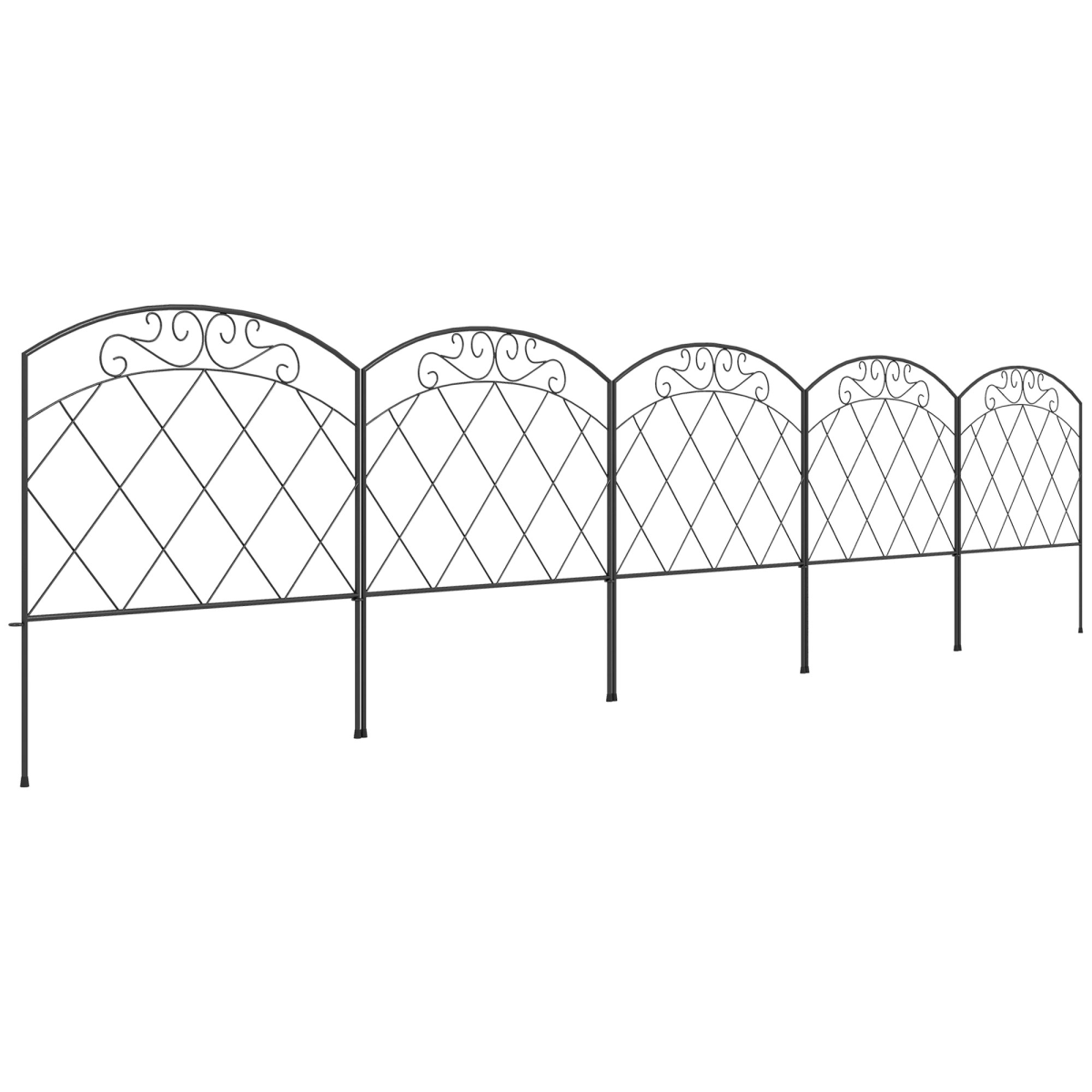 Outsunny 61 cm x 3 m Outdoor Picket Fence Panels with Panels Swirls - Black