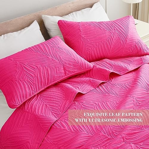 King Size Quilt Bedding Set, Lightweight Hot Pink Quilts King Size for All - Picture 4 of 7